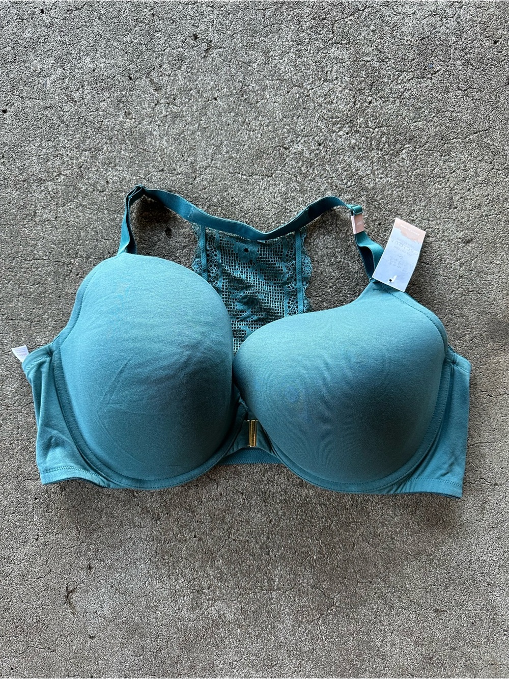 Cacique Teal Front Closure  Lace Boost Plunge Bra